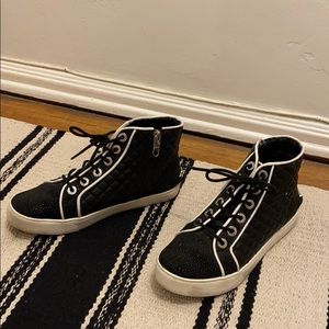 Karl Lagerfeld Paris Leather Black Hi Top Sneakers